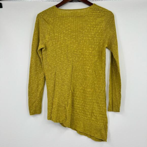 Eileen Fisher XS Green Chartreuse Asymmetrical Linen Cotton Ribbed Knit Sweater - Picture 2 of 7